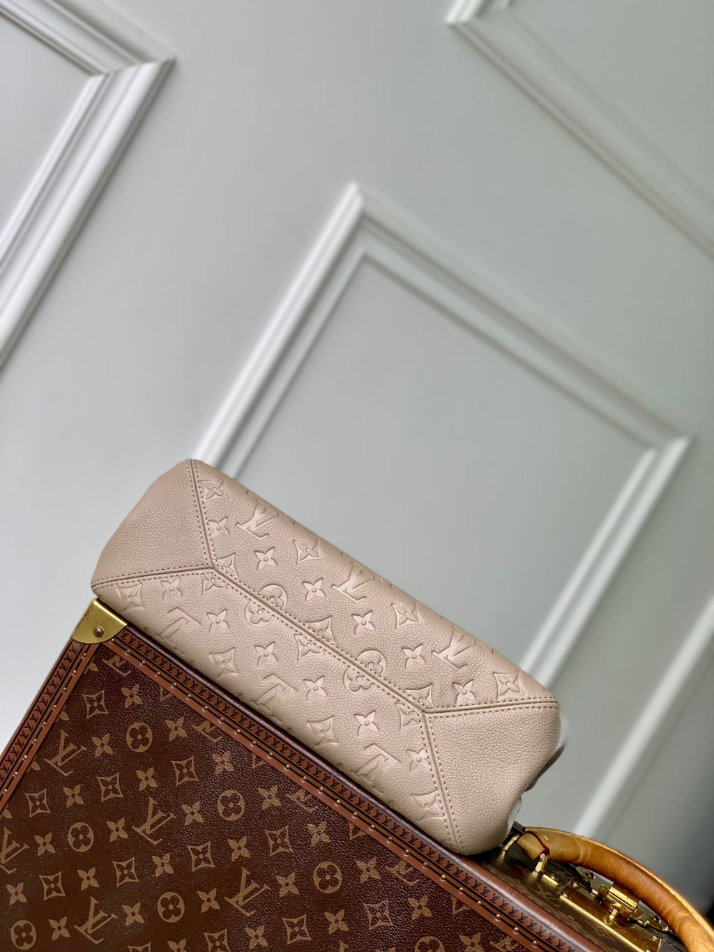LOUIS VUITTON ANYTIME PM 34 IN ASH BROWN MONOGRAM EMPREINTE CALFSKIN