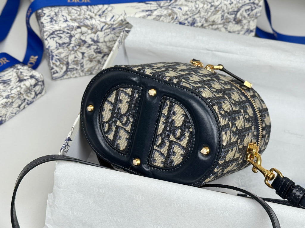 DIOR 25S CD SIGNATURE VANITY 16 IN BLUE  OBLIQUE JACQUARD CANVAS