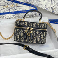 DIOR 25S 30 MONTAIGNE MINI VANITY CASE 16 IN BLUE  OBLIQUE JACQUARD CANVAS