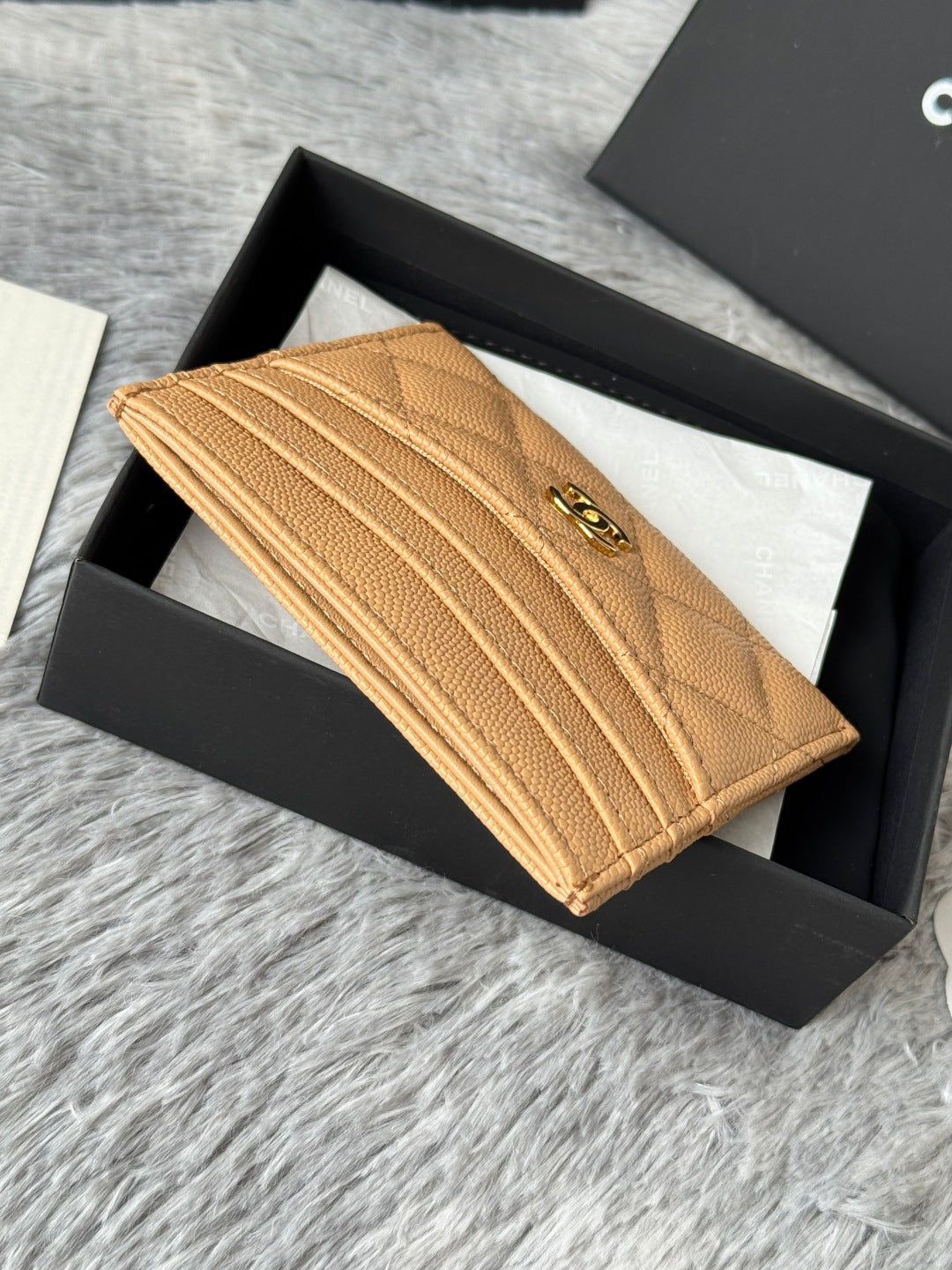 CHANEL 25S CARD HOLDER 11 IN GOLDEN CARAMEL CAVIAR GOLD HARDWARE