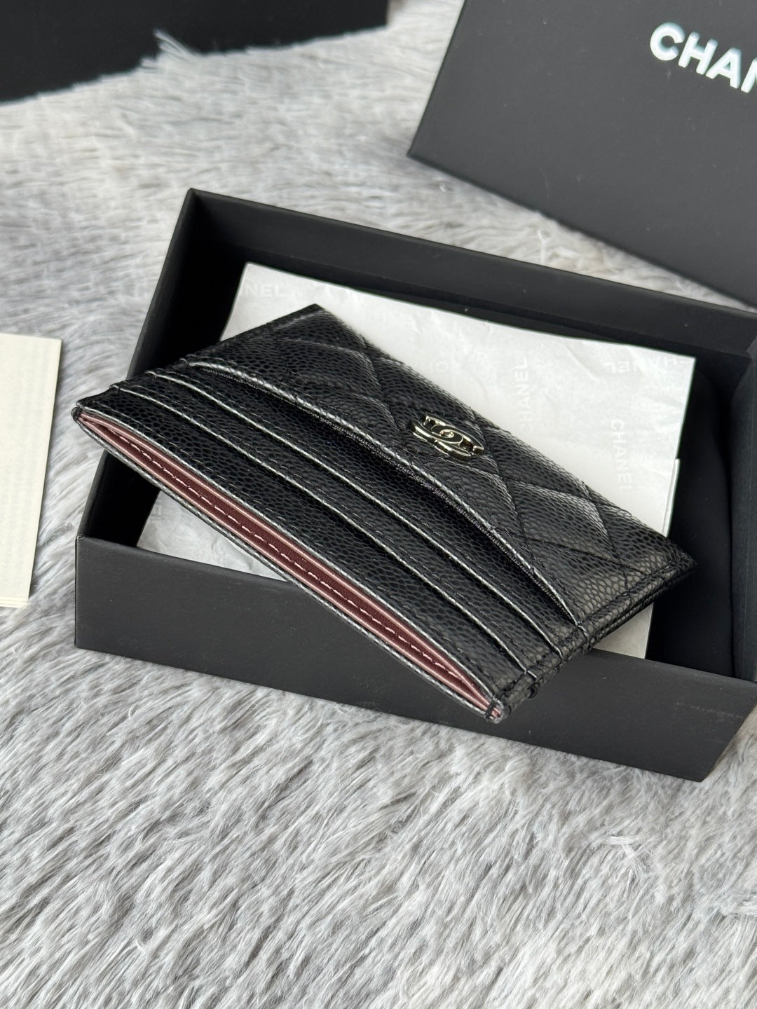 CHANEL 25S CARD HOLDER 11 IN BLACK CAVIAR SILVER HARDWARE