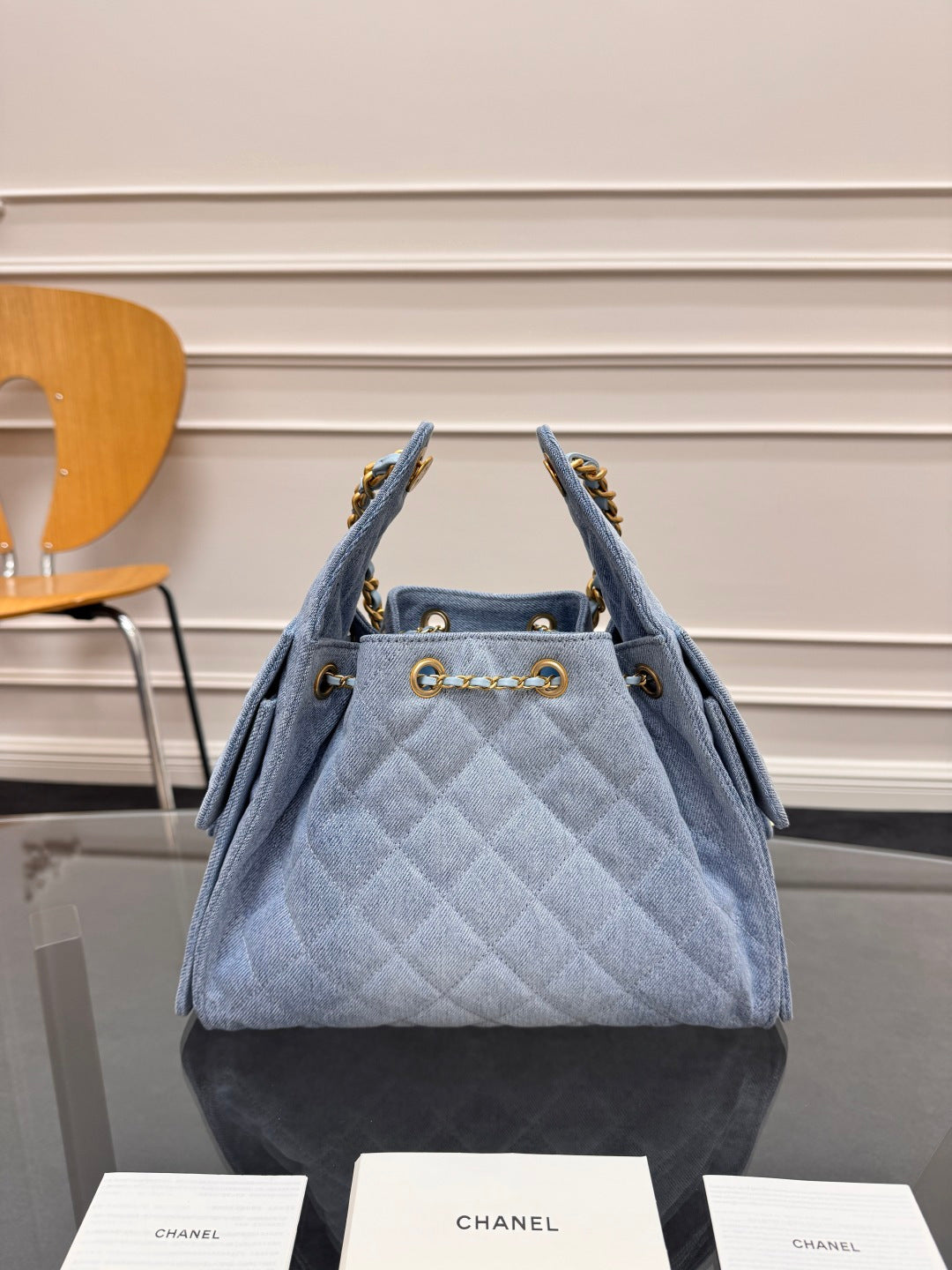 CHANEL 25S HOBO BAG 30 IN BLUE DENIM WITH GOLD HARDWARE