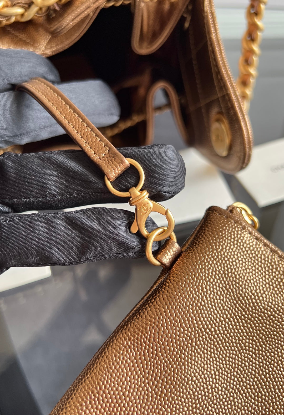 CHANEL 25S HOBO BAG 40 IN METALLIC BROWN CAVIAR WITH GOLD HARDWARE