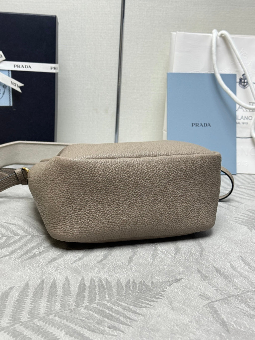 PRADA 25S SMALL BAG 23 IN TAUPE CALFSKIN GOLD HARDWRE