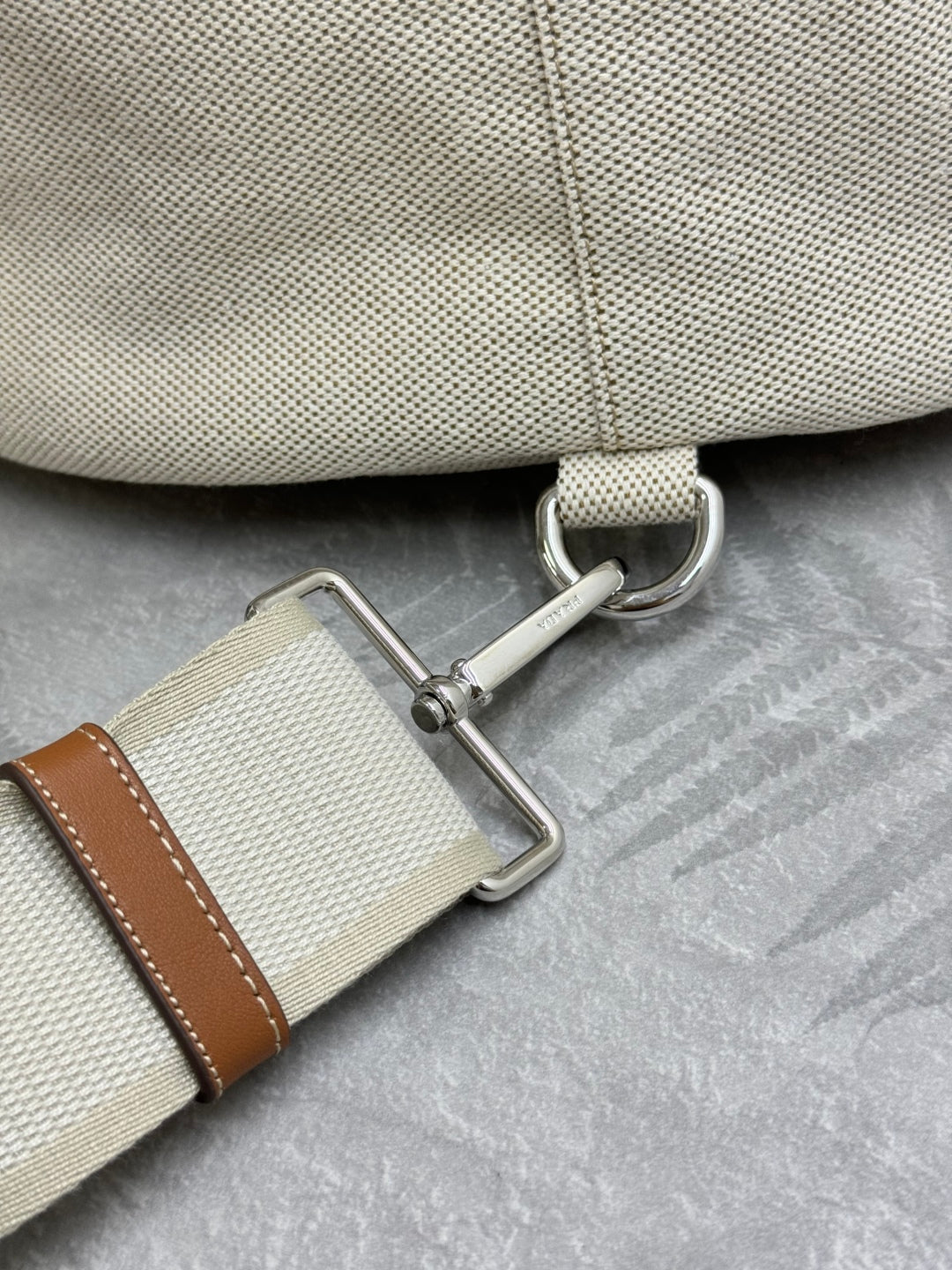 PRADA 25S DRAWSTRING BACKPACK 55 IN BEIGE CANVAS LINEN SILVER HARDWARE