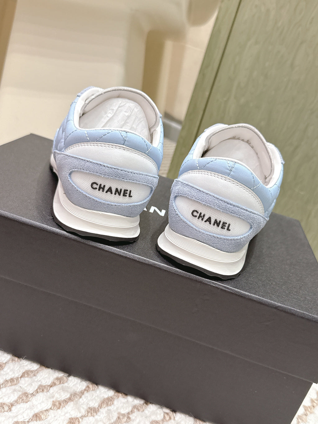 CHANEL 25S SNEAKERS IN LIGHT BLUE CALFSKIN AND SUEDE