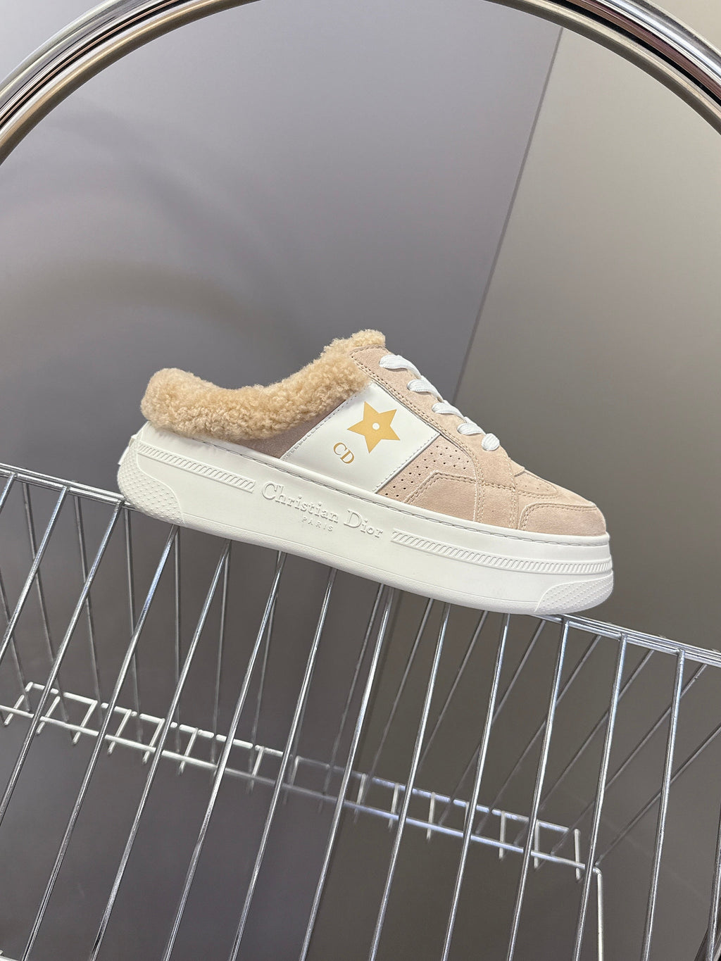 DIOR 25S  STAR SNEAKERS 40 MM IN NUDE PINK SUEDE AND WOOL
