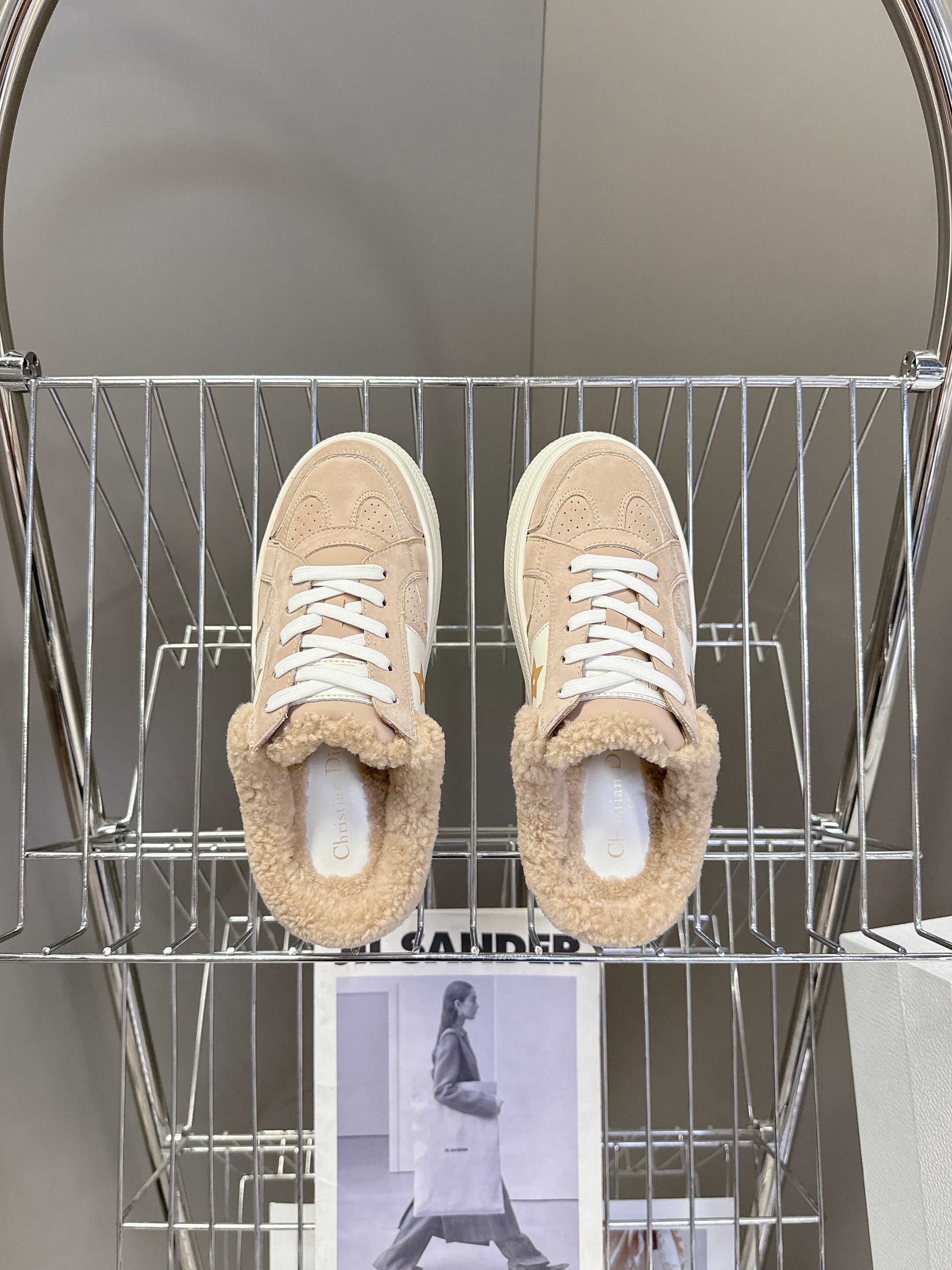 DIOR 25S  STAR SNEAKERS 40 MM IN NUDE PINK SUEDE AND WOOL