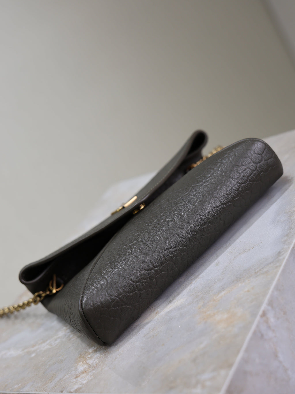 YSL 25S CALYPSO MINI 19 IN CHARCOAL GRAY LAMBSKIN GOLD HARDWARE