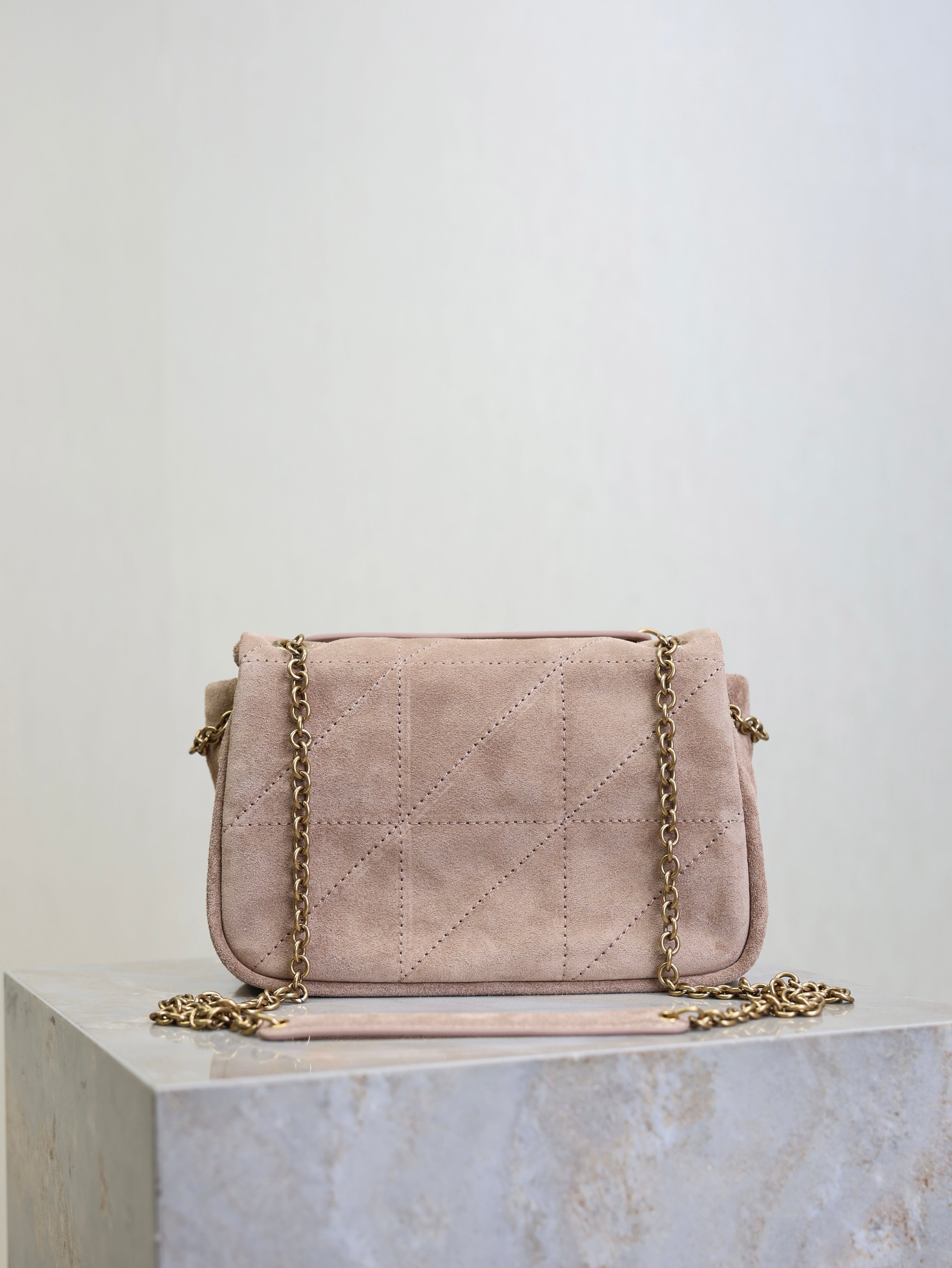 YSL 25S JAMIE 4.3 MINI 20 IN DUSTY ROSE BEIGE SUEDE GOLD HARDWARE