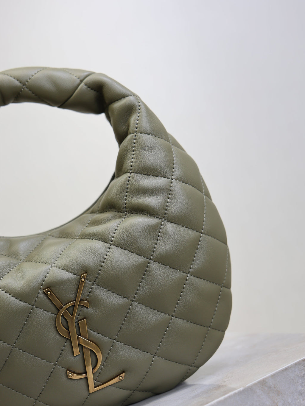 YSL 25S ICARE BABY 17 IN DARK OLIVE QUILTED CALFSKIN GOLD HARDWRE
