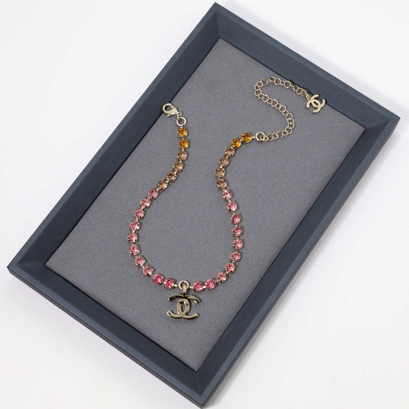 18K  Chanel Pink Crystal Necklace