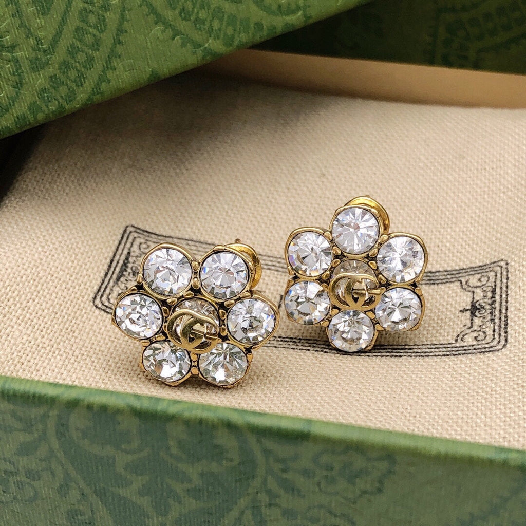 18K Double Gucci Crystals Earrings