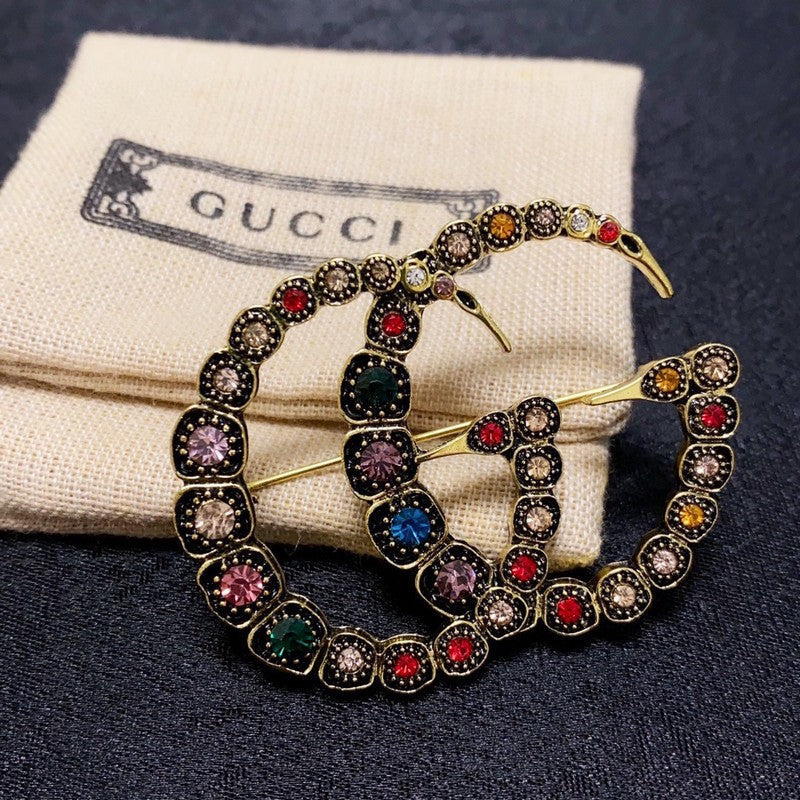 18K Double Gucci Color Crystal Brooch