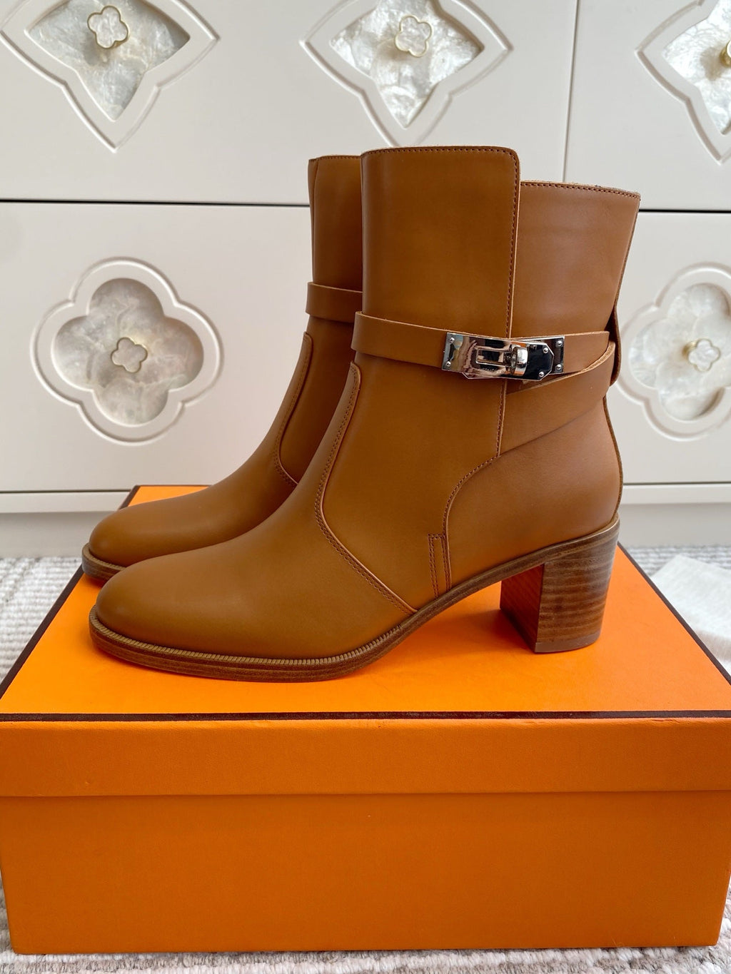 HERMES 25S FRENCHIE 50 ANKLE BOOT 50 MM IN BROWN LAMBSKIN WITH SILVER HARDWARE