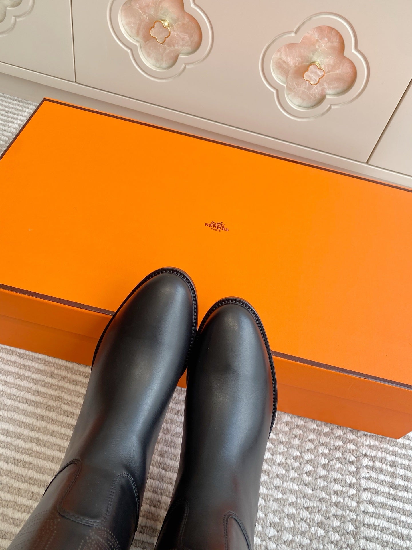 HERMES 25S JUMPING BOOTS IN BLACK LAMBSKIN WITH SILVER HARDWARE