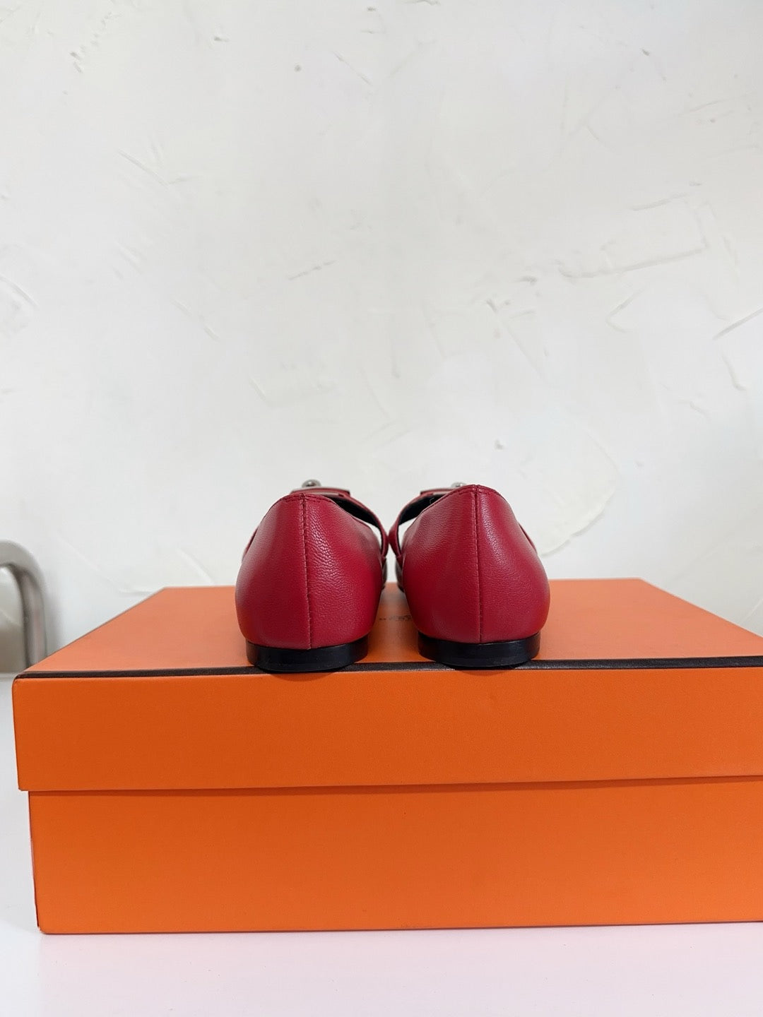 HERMES KIARA FLAT PUMP IN RUBY RED CALFSKIN