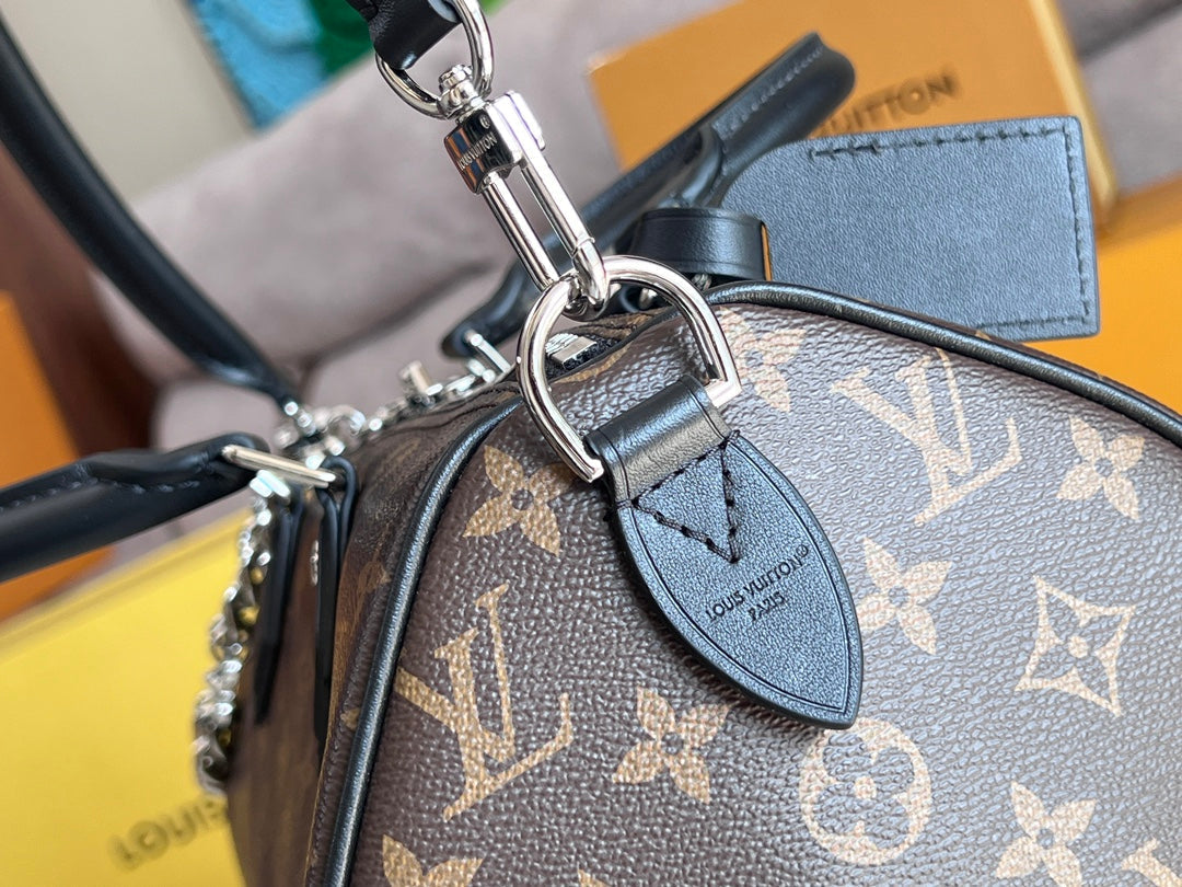 LOUIS VUITTON LV 25S SPEEDY SOFT 30 IN BROWN MONOGRAM CANVAS AND CALFSKIN SILVER HARDWARE