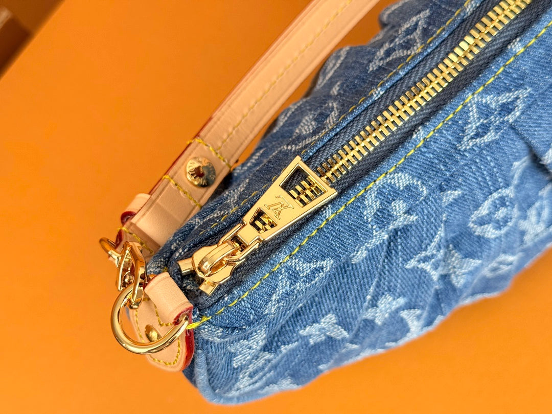 LOUIS VUITTON LV 25S POCHETTE VALLEY 21 IN BLUE DENIM MONOGRAM LEATHER TRIM GOLD HARDWARE