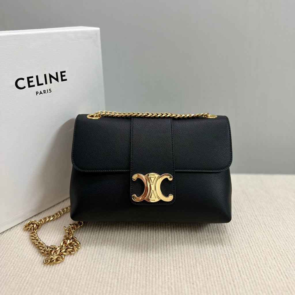CELINE MEDIUM VICTOIRE BAG 25 IN BLACK SUPPLE CALFSKIN GOLD HARDWARE