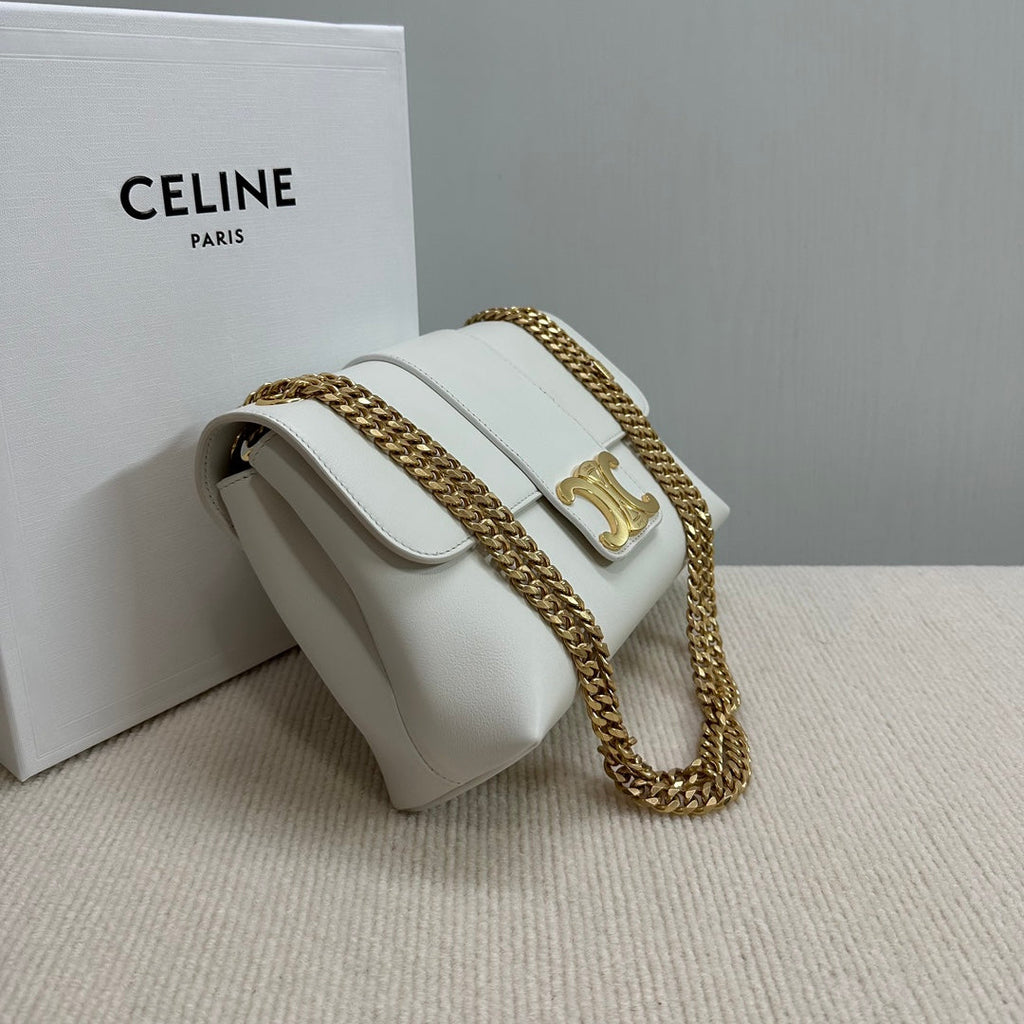 CELINE MEDIUM VICTOIRE BAG 25 IN WHITE SUPPLE CALFSKIN GOLD HARDWARE
