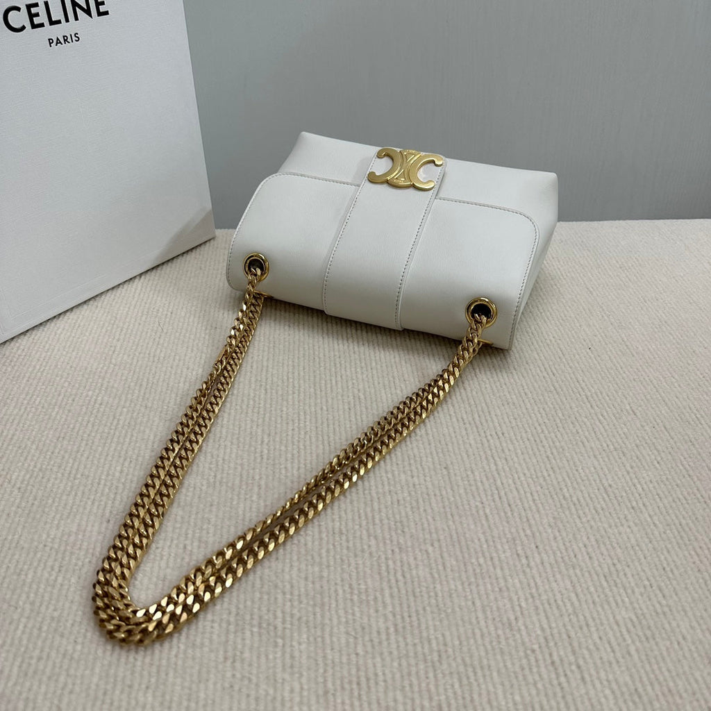 CELINE MEDIUM VICTOIRE BAG 25 IN WHITE SUPPLE CALFSKIN GOLD HARDWARE