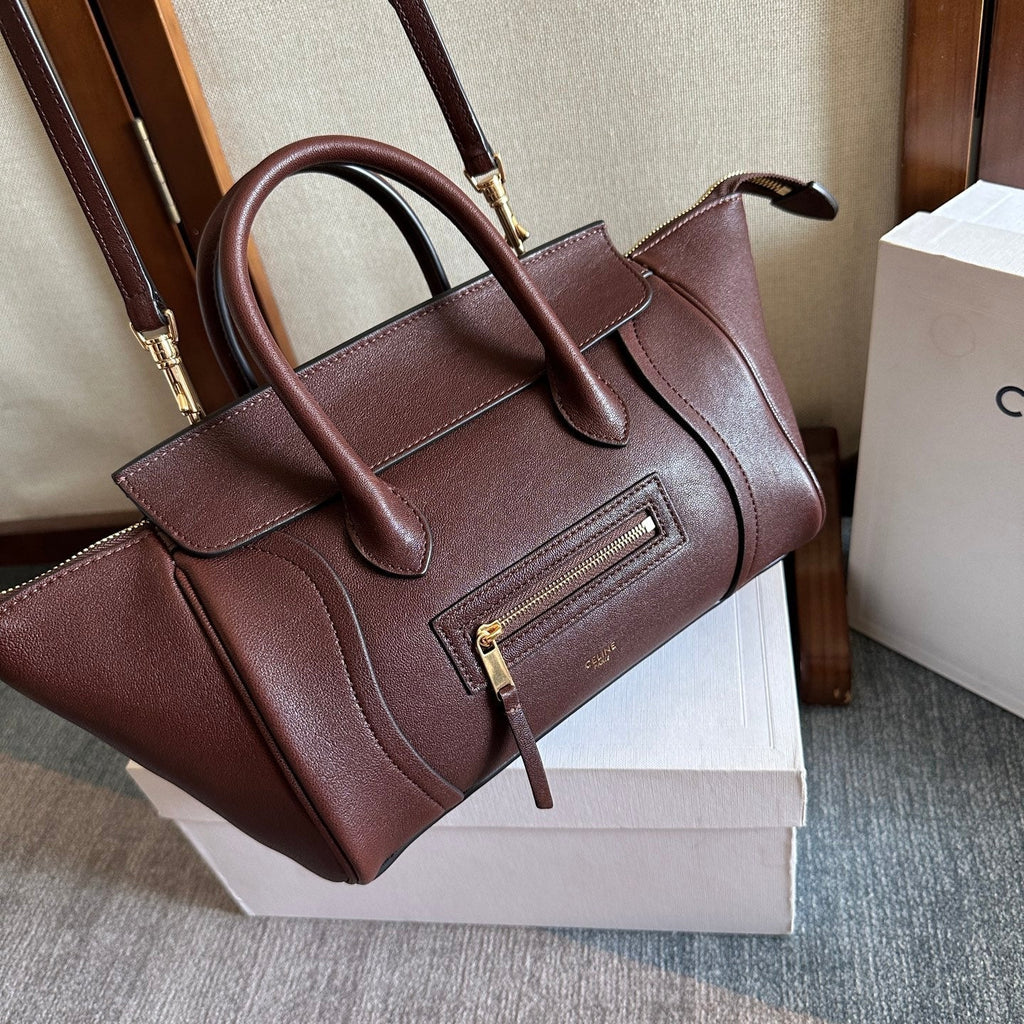 CELINE 25S NEW LUGGAGE 36MM IN DARK BROWN CALFSKIN GOLD HARDWARE