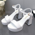 CHANEL BLOCK HEEL 9 CM SANDAL IN WHITE LAMBSKIN