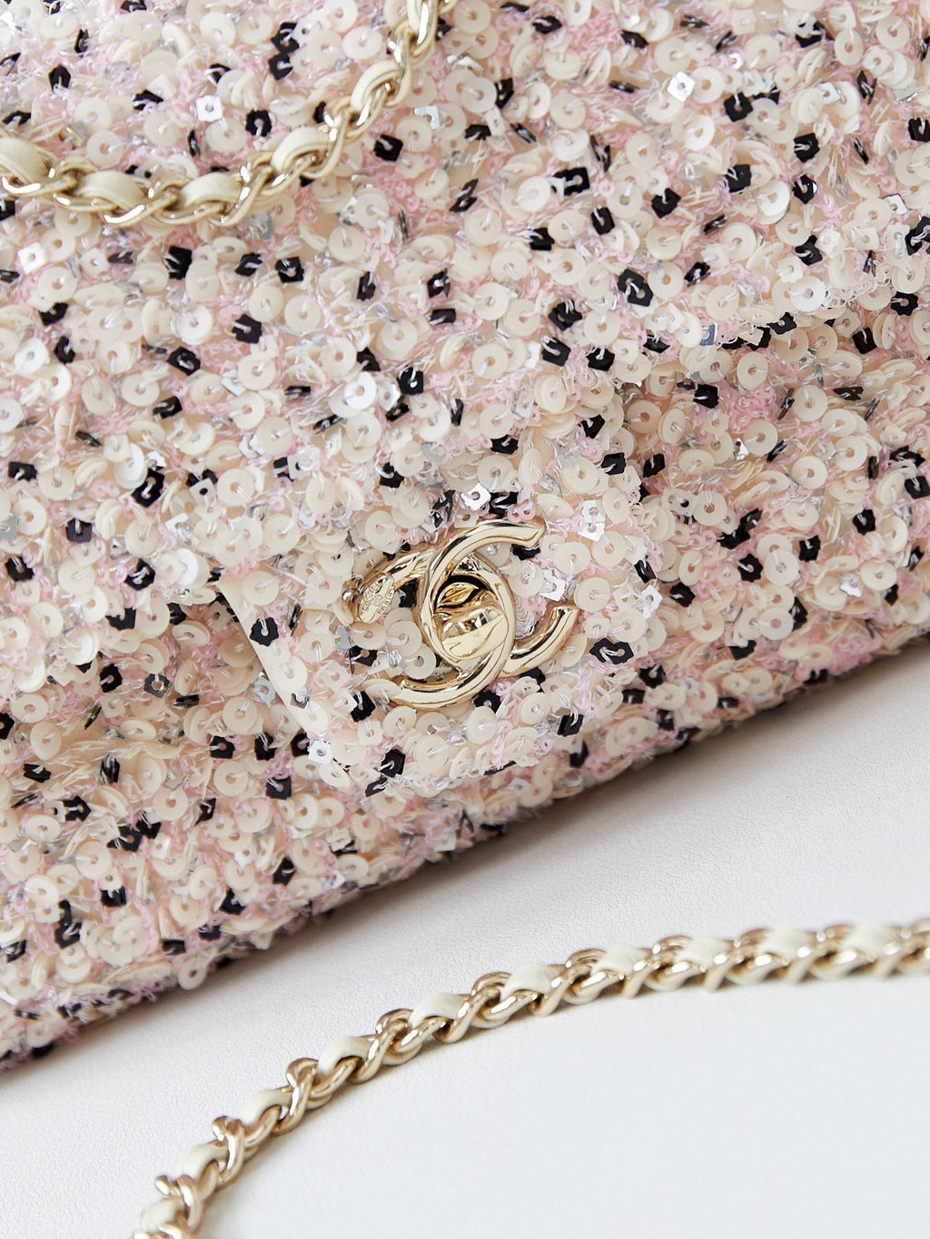 CHANEL 25S FLAP BAG 20 IN LIGHT PINK MIX BLACK SEQUINS