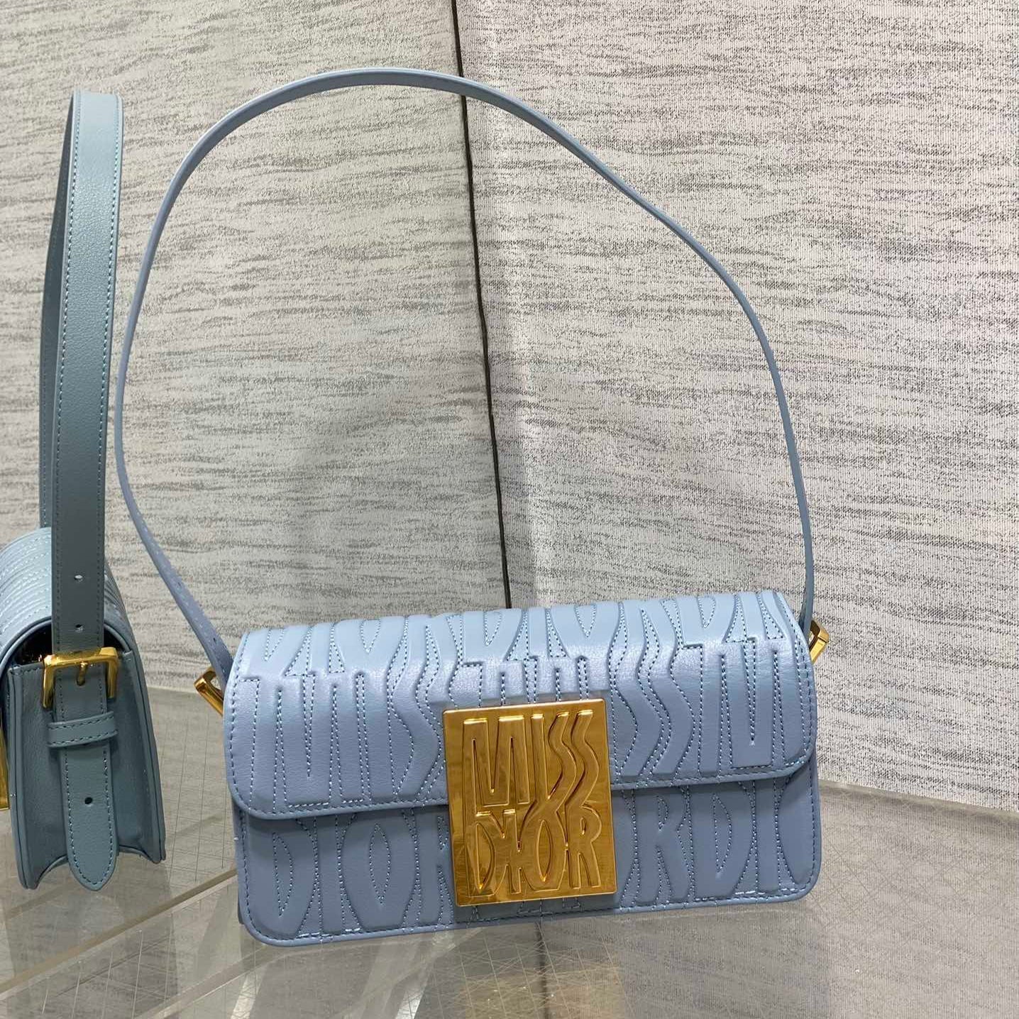 DIOR FLAP BAG 18 IN BABY BLUE QUILTED ALLOVER CALFSKIN