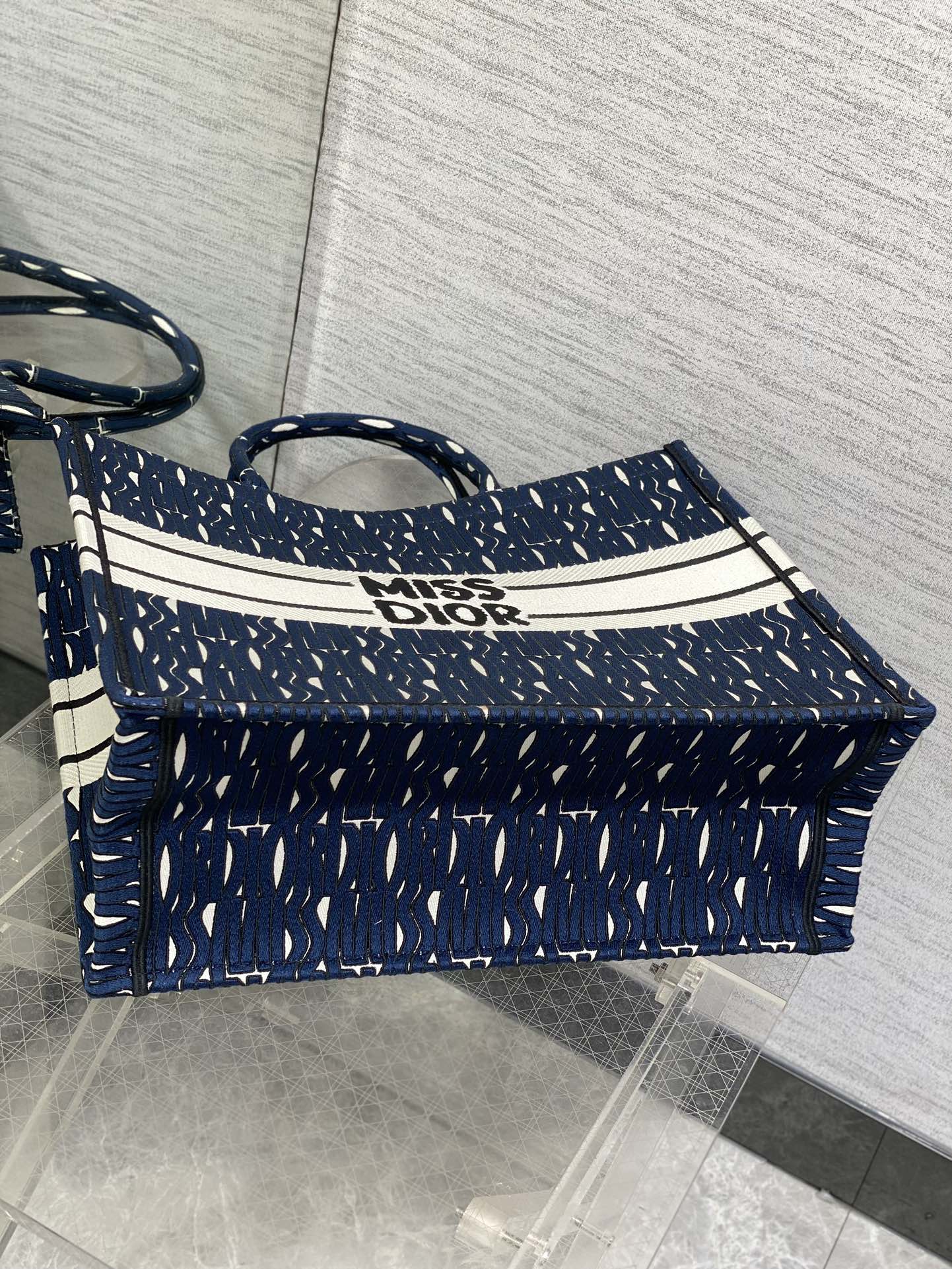 DIOR MISS LARGE TOTE 42 IN WHITE MIX DEEP COVE BLUE CANVAS