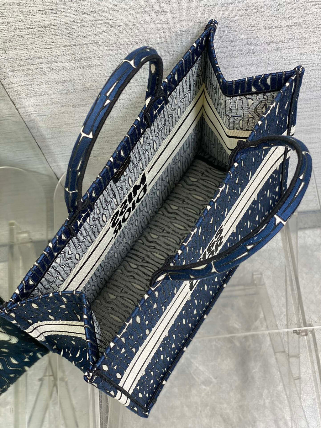 DIOR MISS LARGE TOTE 42 IN WHITE MIX DEEP COVE BLUE CANVAS