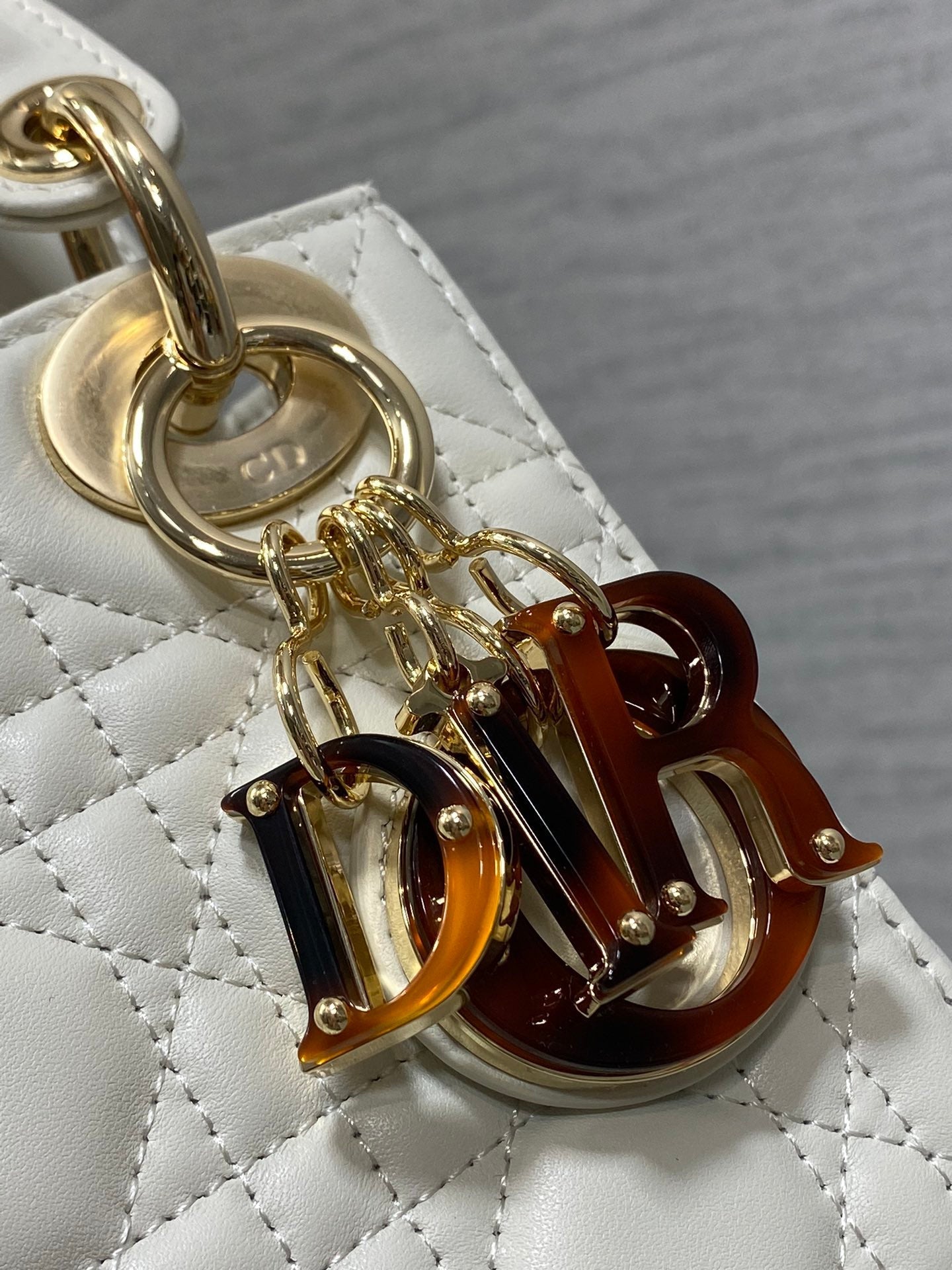 DIOR MINI 17 LADY BAG IN WHITE MACROCANNAGE LAMBSKIN WITH GOLD HARDWARE