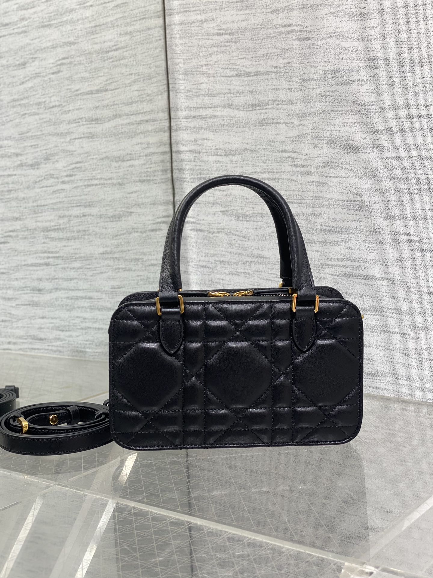 DIOR MINI GROOVE BAG 20 IN BLACK MACROCANNAGE LAMBSKIN 226487