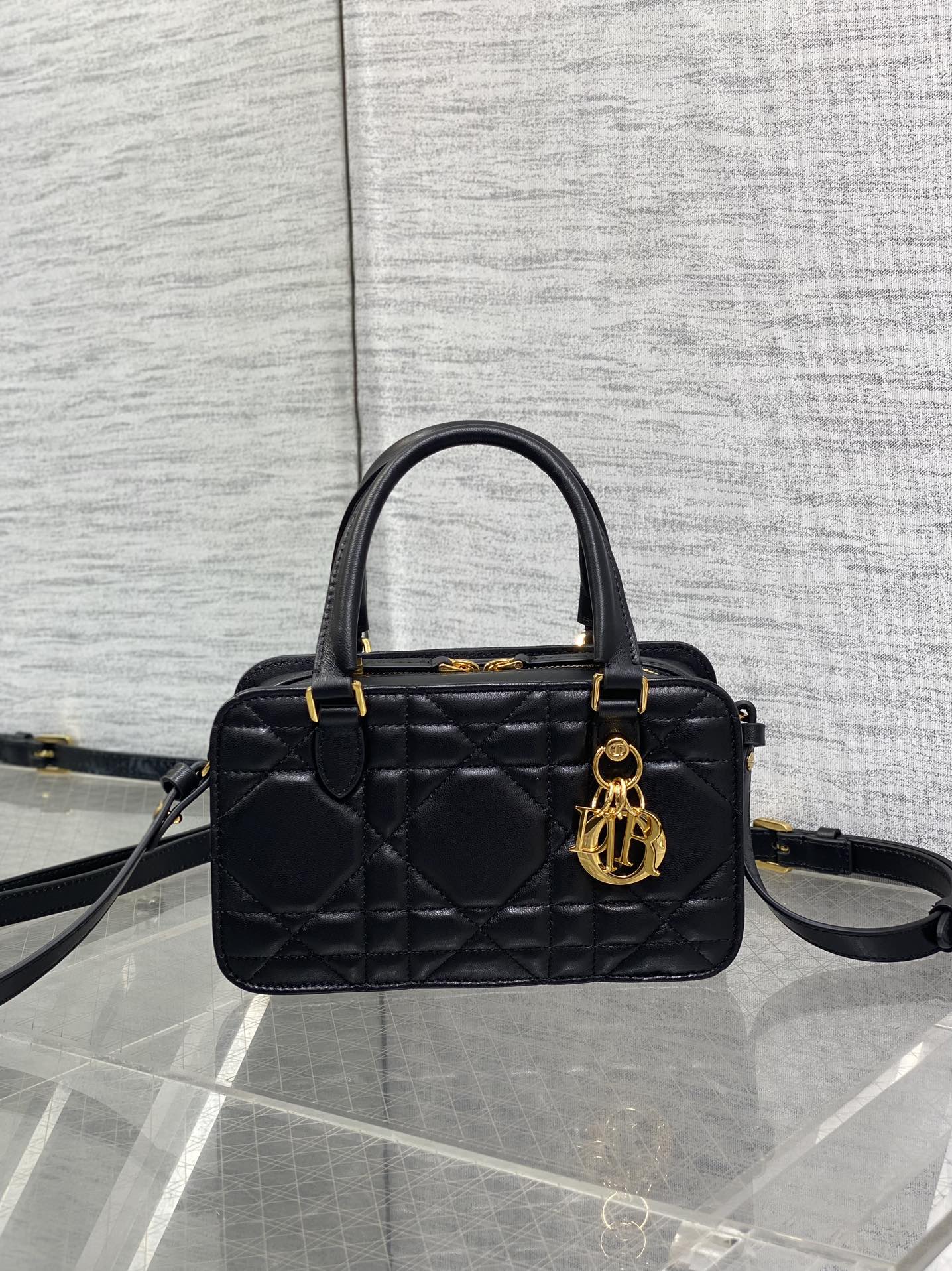 DIOR MINI GROOVE BAG 20 IN BLACK MACROCANNAGE LAMBSKIN 226487