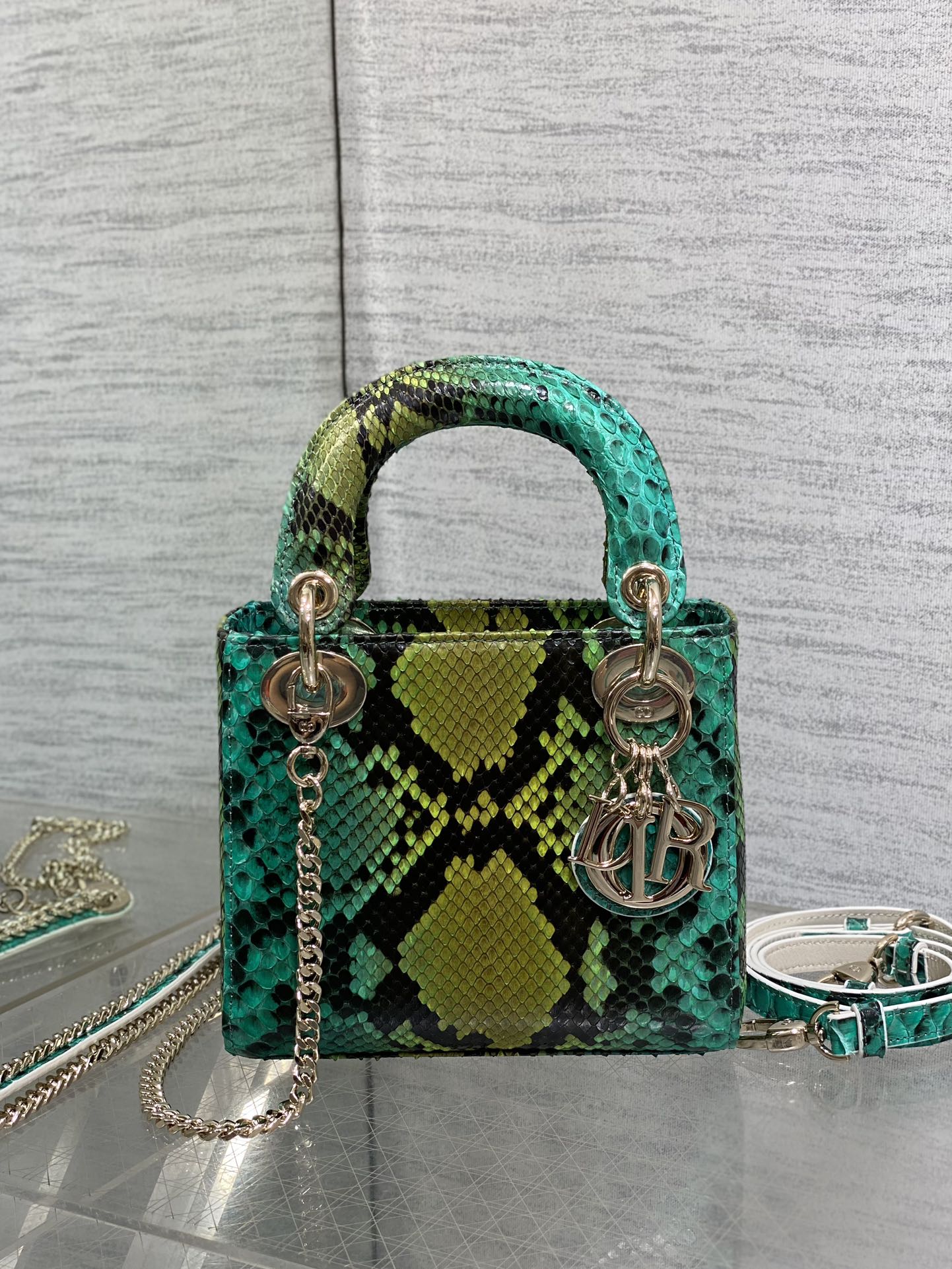 DIOR MINI 17 LADY BAG IN COLORFUL SNAKESKIN PATTERN LAMBSKIN 225963