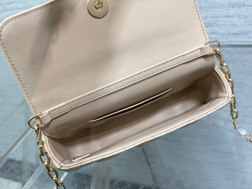 DIOR 25S  TALK PHONE POUCH 18 IN LIGHT IVORY CANNAGE LAMBSKIN
