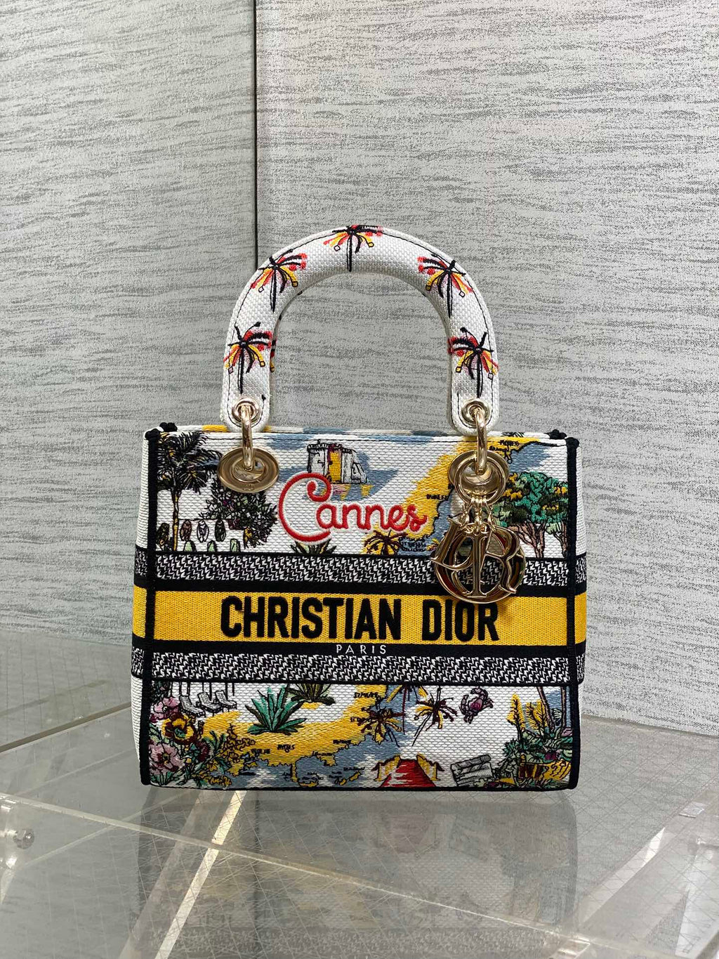DIOR 25S SMALL LADY D-LITE BAG 24 IN YELLOW CANVAS  CANNES
