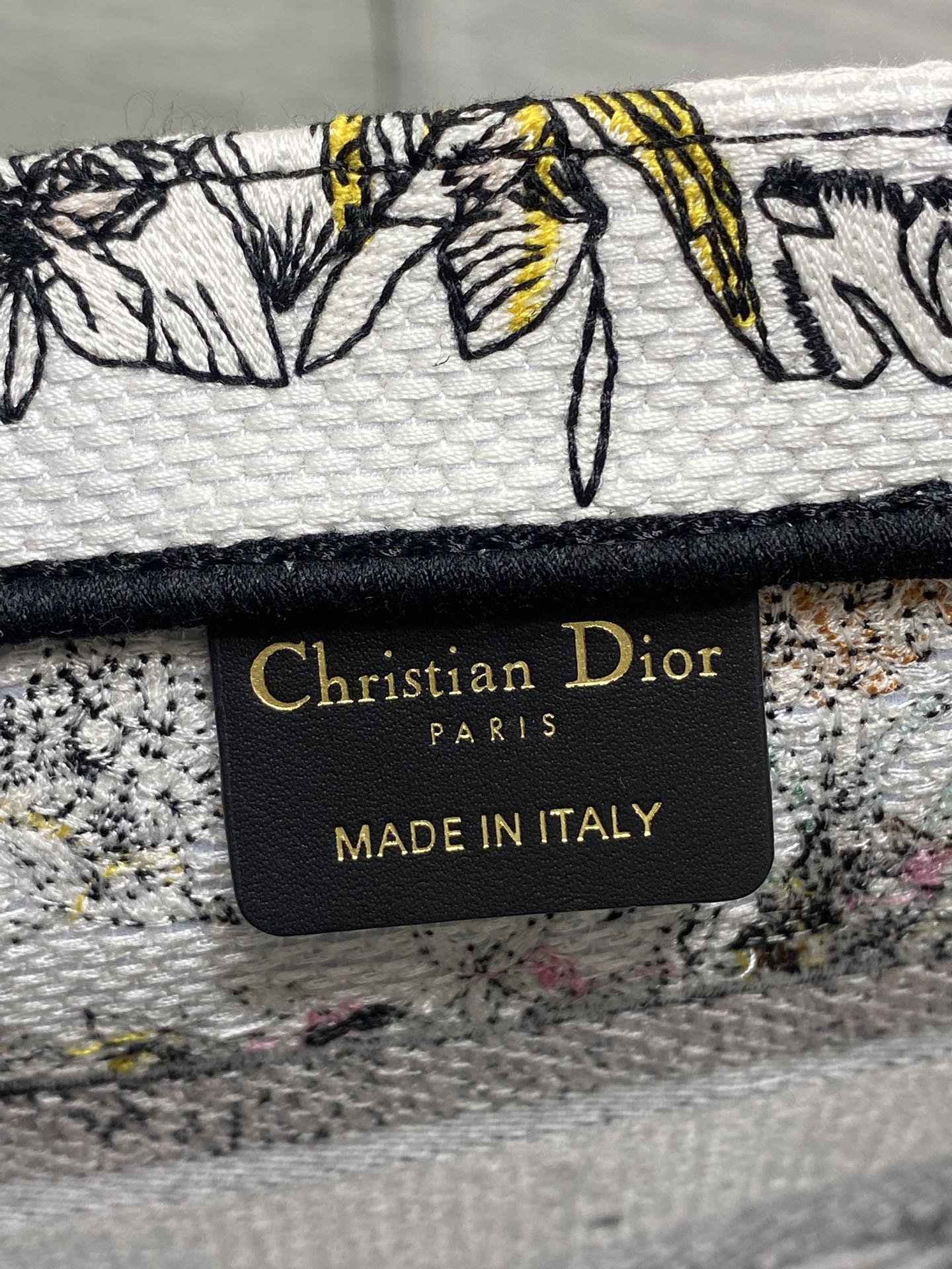 DIOR 25S LUCKY SMALL DIOR BOOK TOTE 26 IN MULTICOLOR DIOR FLOWERS CALENDAR ALLOVER EMBROIDERY