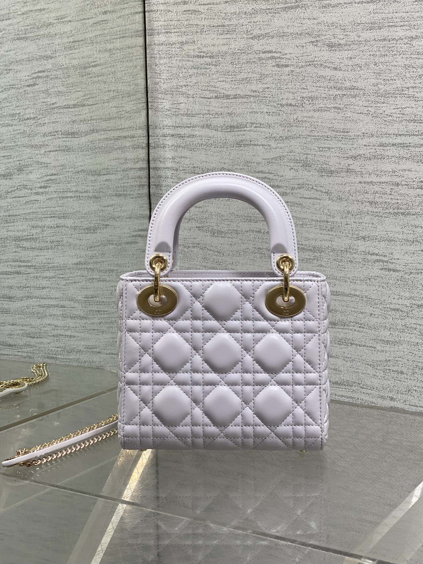 DIOR 25S MINI LADY  BAG 17 IN LILAC CALFSKIN CHARM CRYSTAL EMBELLISHMENTS