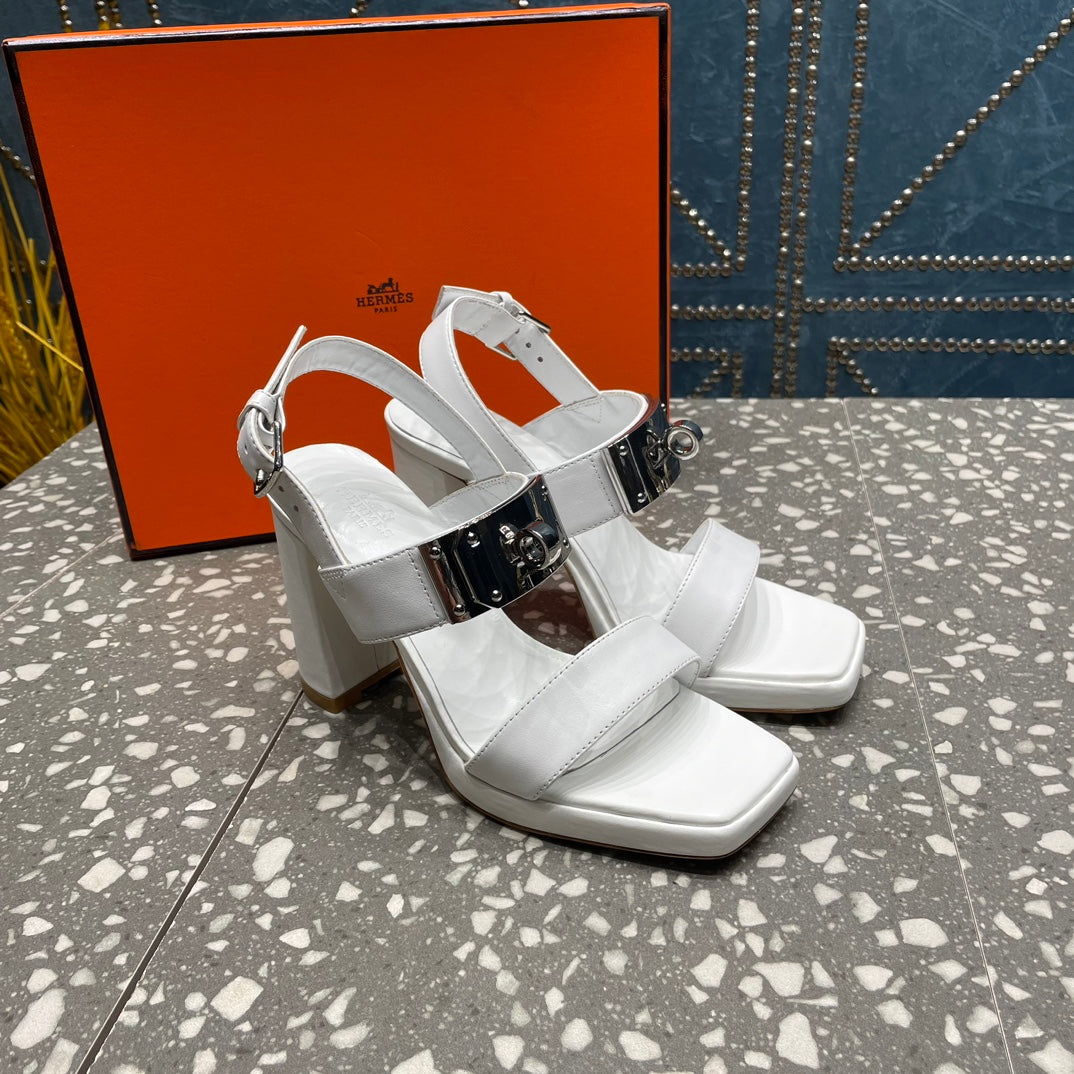 HERMES ILONA SANDAL 95 WHITE CALFSKIN