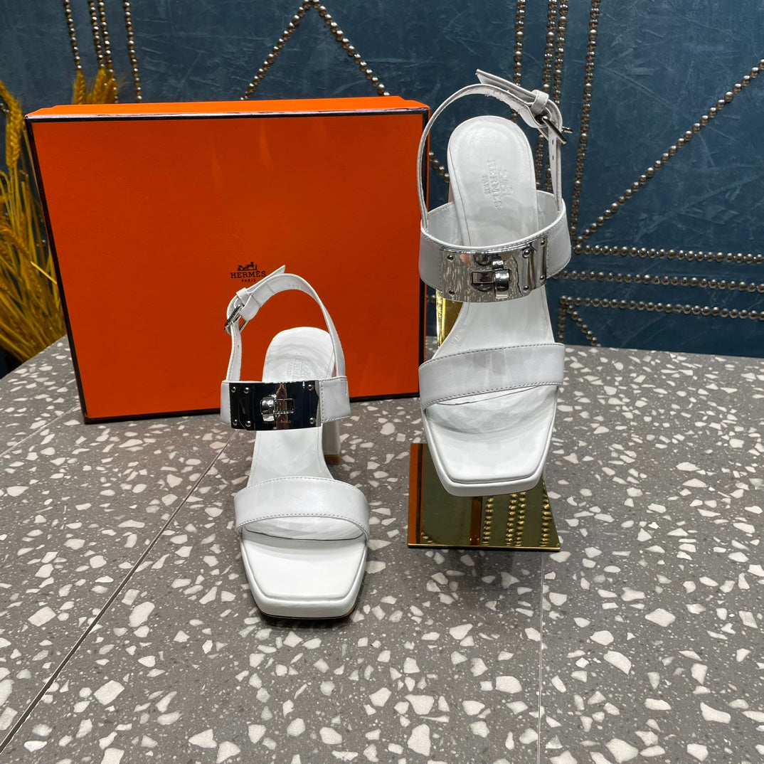 HERMES ILONA SANDAL 95 WHITE CALFSKIN