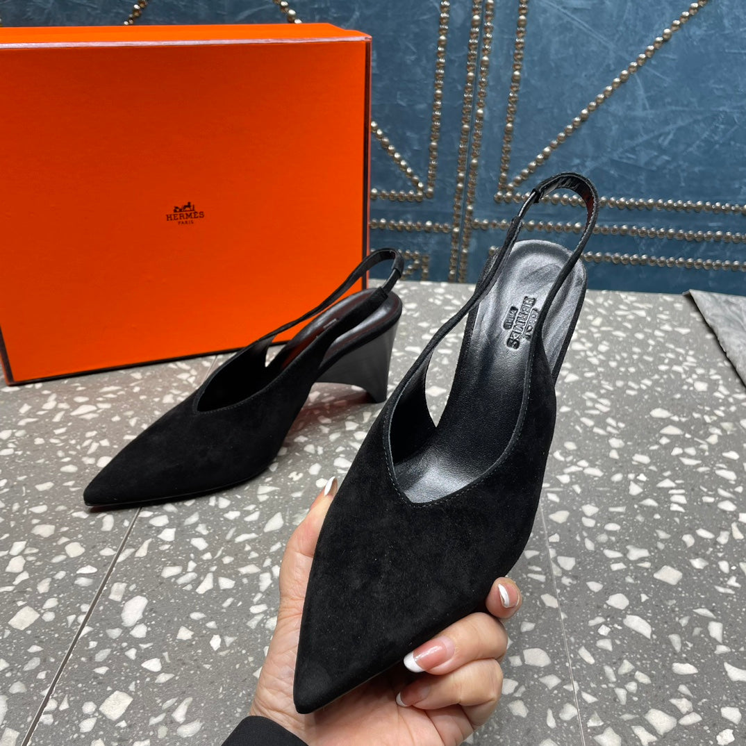 HERMES HIGH SLINGBACKS 7 CM IN BLACK SUEDE