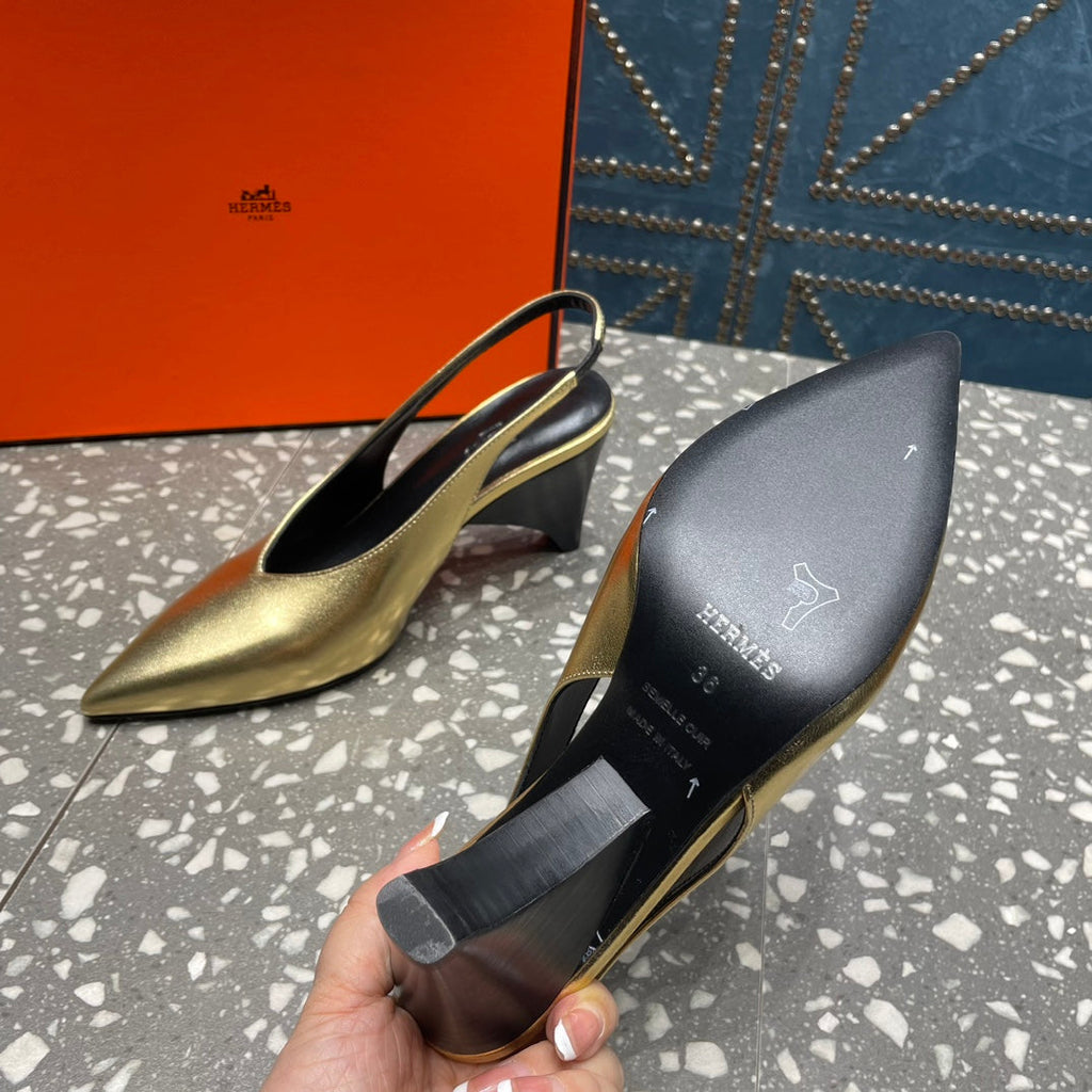 HERMES HIGH SLINGBACKS 7 CM IN LIGHT GOLD SHEEPSKIN
