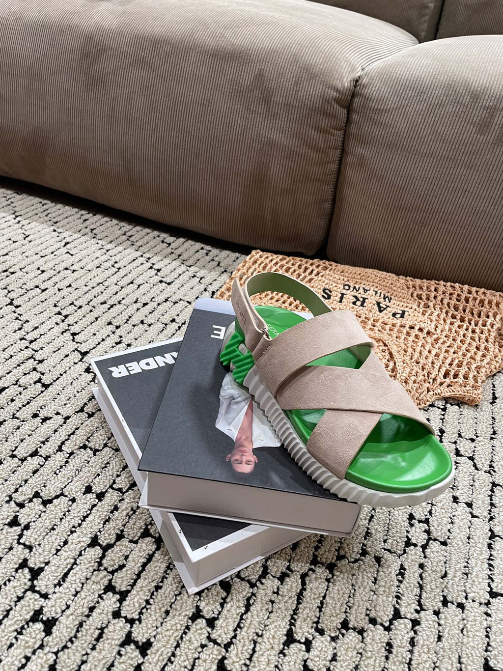 HERMES ELECTRIC SANDAL GREEN MIX LIGHT GRAY SUEDE