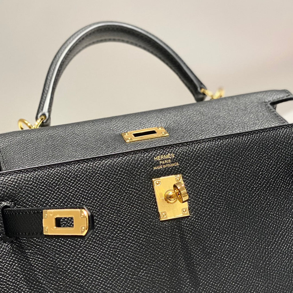 HERMES KELLY 25CM IN NOIR EPSOM CALFSKIN GOLD HARDWARE
