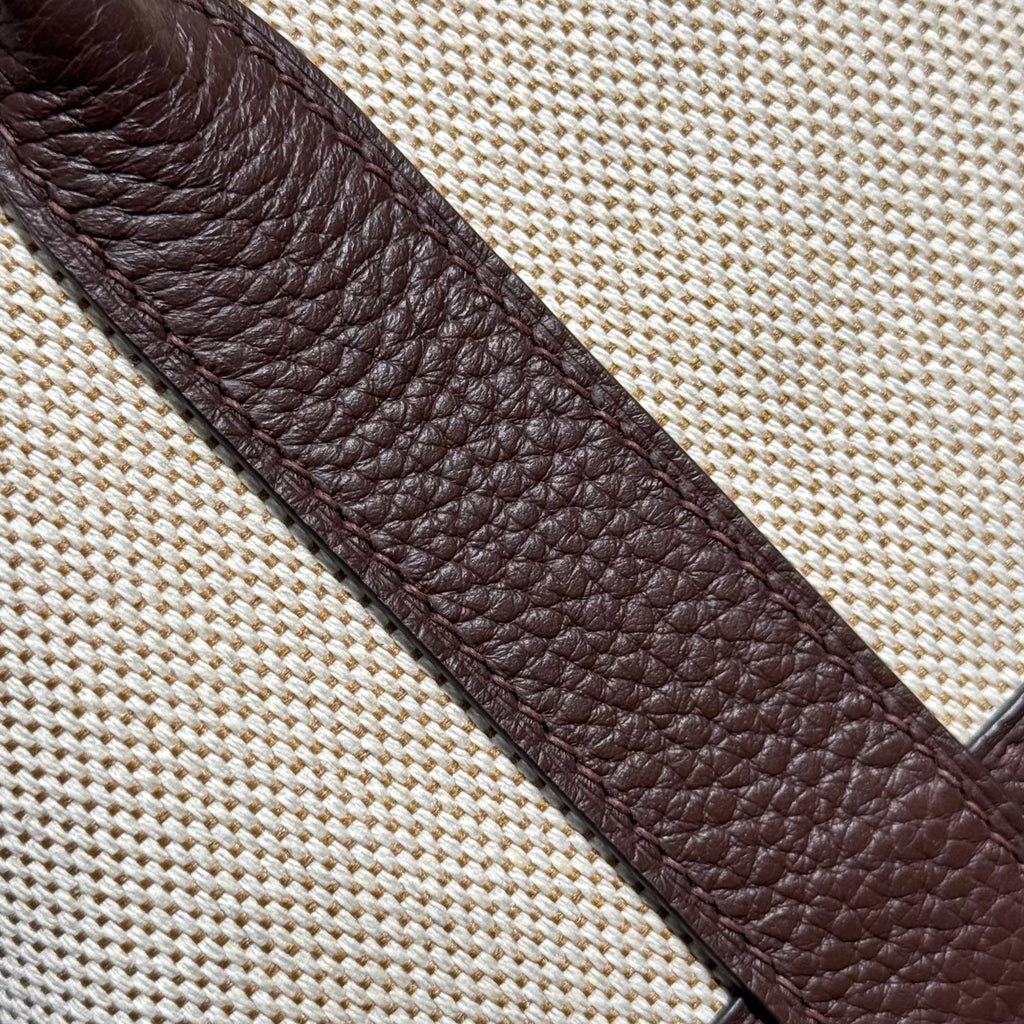 HERMES GARDEN PARTY 23CM IN BEIGE TOILETS COTTON CANVAS AND DARK BROWN CALFSKIN