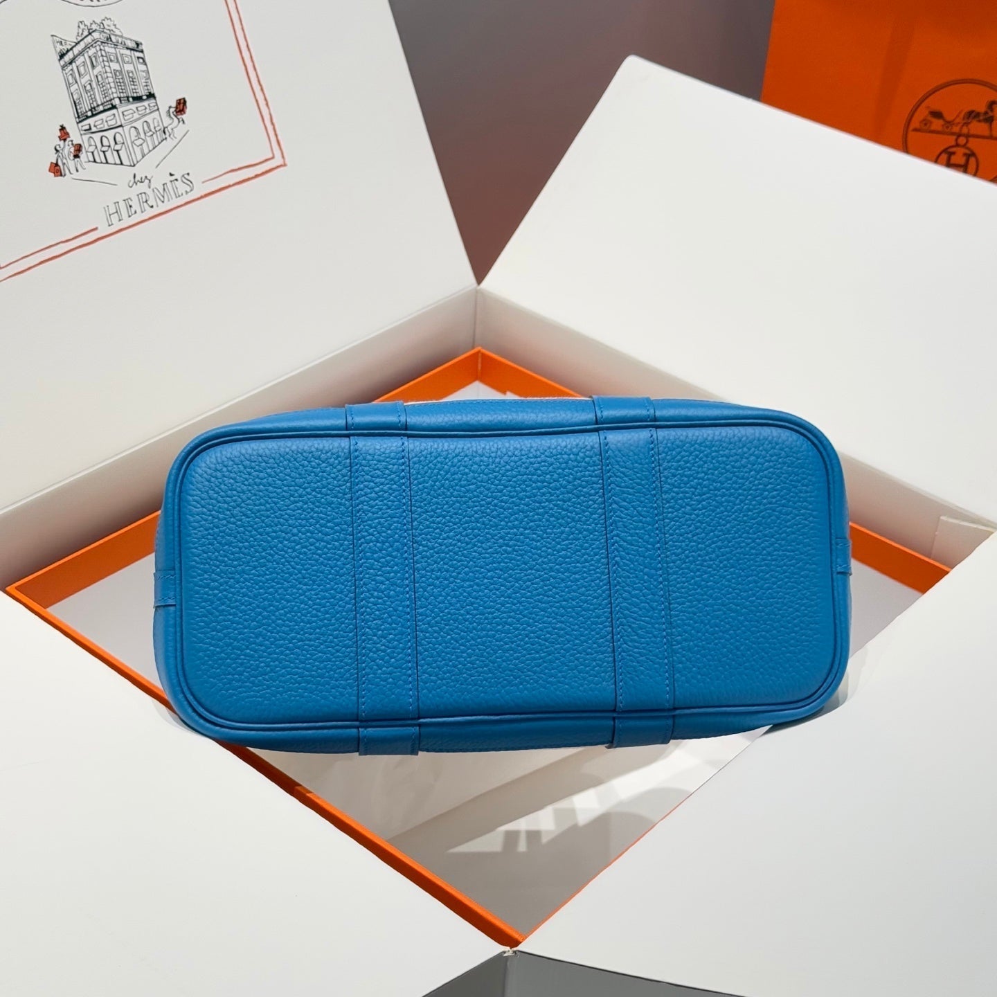 HERMES GARDEN PARTY 30CM IN WHITE TOILETS COTTON CANVAS AND BLUE CALFSKIN GREEN ON SIDE OTHER