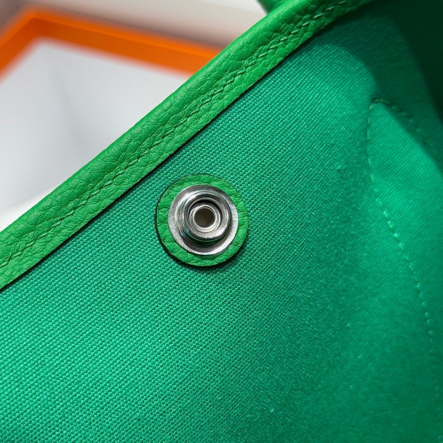 HERMES GARDEN PARTY 30CM IN CADMIUM GREEN TOILETS COTTON CANVAS AND GREEN CALFSKIN