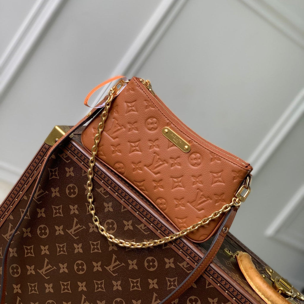 LOUIS VUITTON LIV POCHETTE BAG 24 IN COGNAC BROWN MONOGRAM EMPREINTE LEATHER